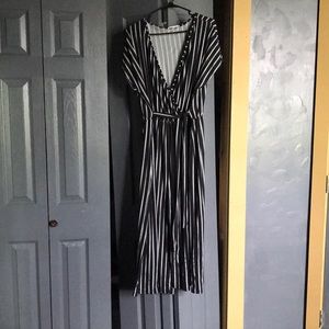 2X black and white striped jumpsuit